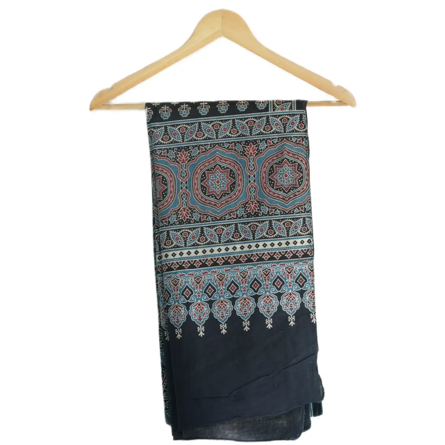 Ajrakh Hand Block Print Dark Blue Color Cotton Stole | Traditional Geometric Print | L210 X W55 cm