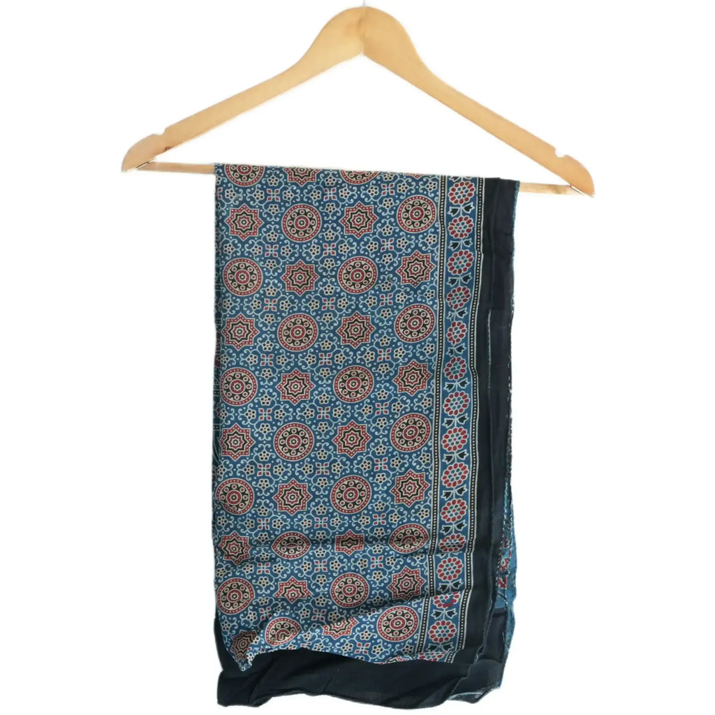 Ajrakh Hand Block Print Blue Color viscose Stole | Traditional Geometric Print | L210 X W55 cm