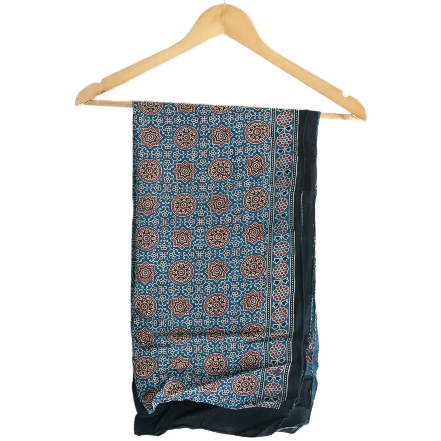Ajrakh Hand Block Print Blue Color viscose Stole | Traditional Geometric Print | L210 X W55 cm