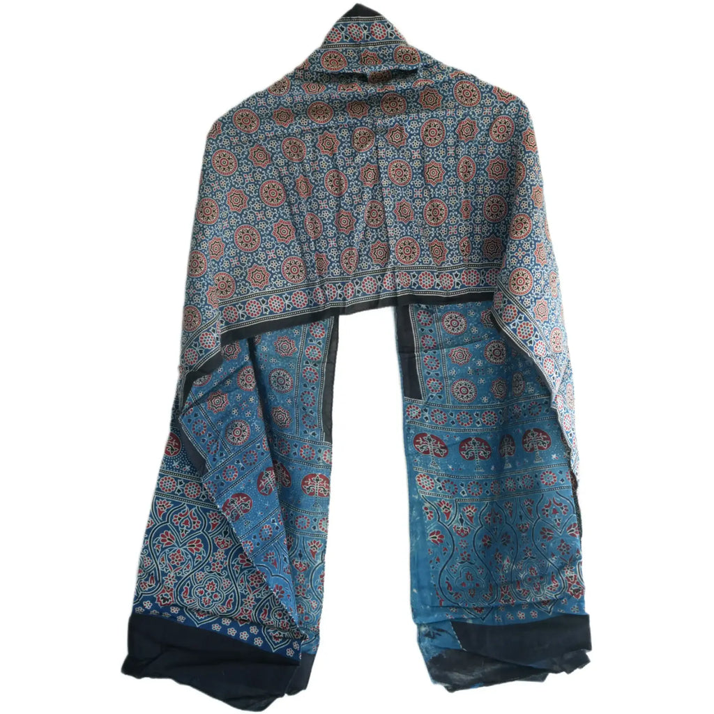Ajrakh Hand Block Print Blue Color viscose Stole | Traditional Geometric Print | L210 X W55 cm