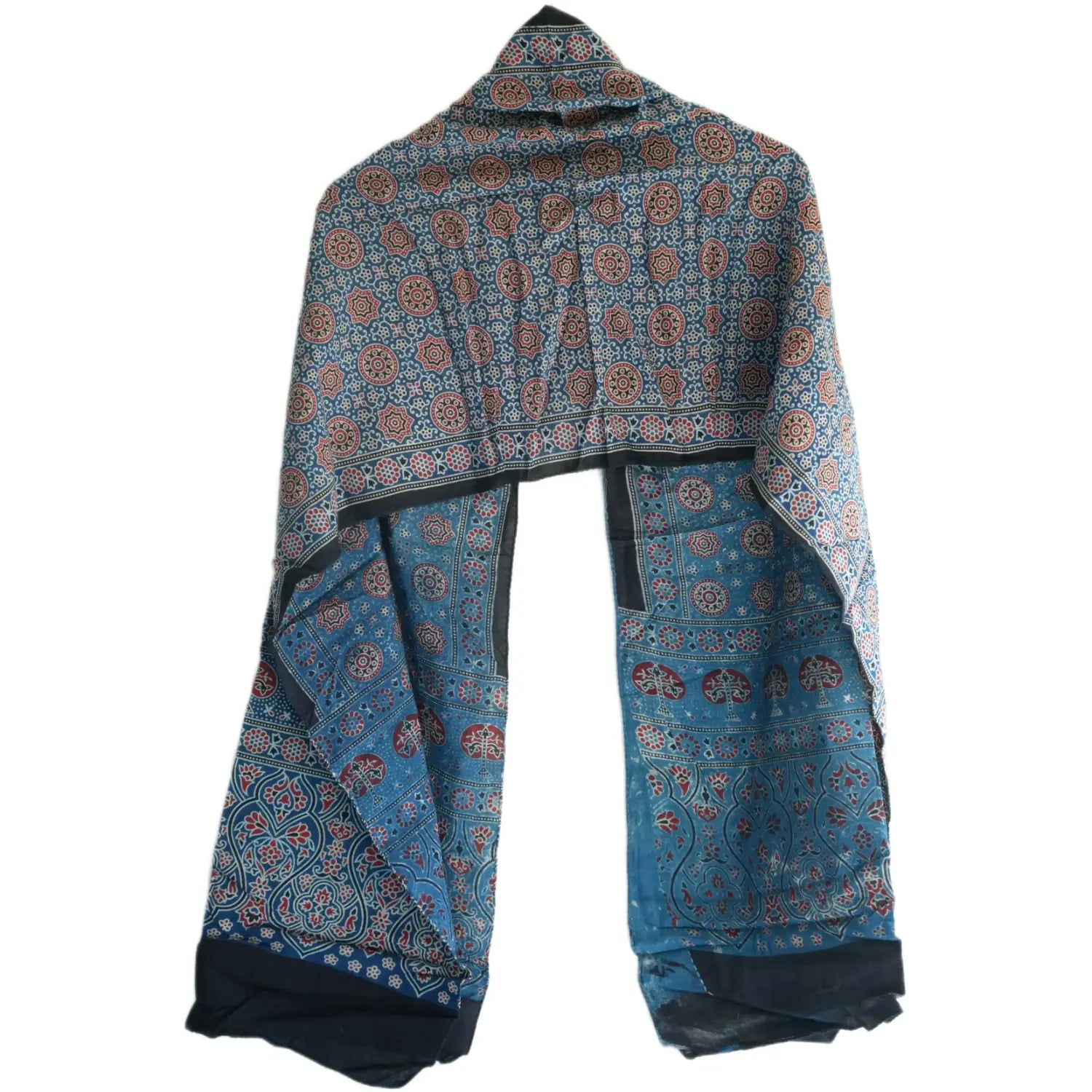 Ajrakh Hand Block Print Blue Color viscose Stole | Traditional Geometric Print | L210 X W55 cm