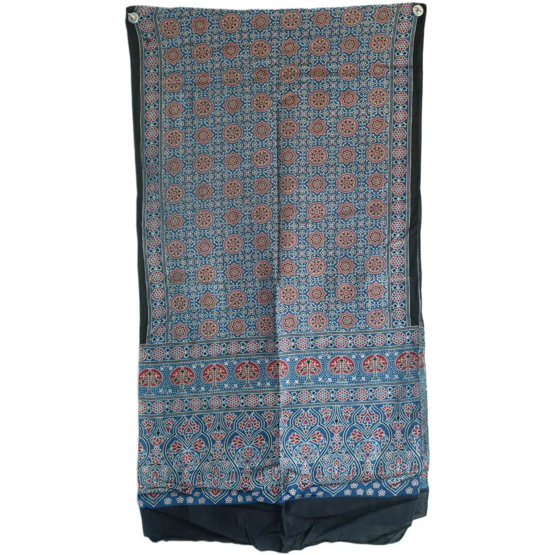 Ajrakh Hand Block Print Blue Color viscose Stole | Traditional Geometric Print | L210 X W55 cm