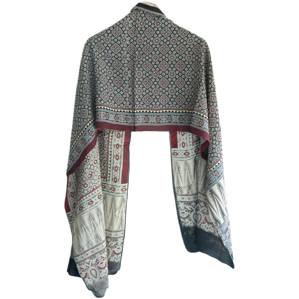 Ajrakh Hand Block Print Viscose Stole | Traditional Geometric Print | L220 X W55 cm
