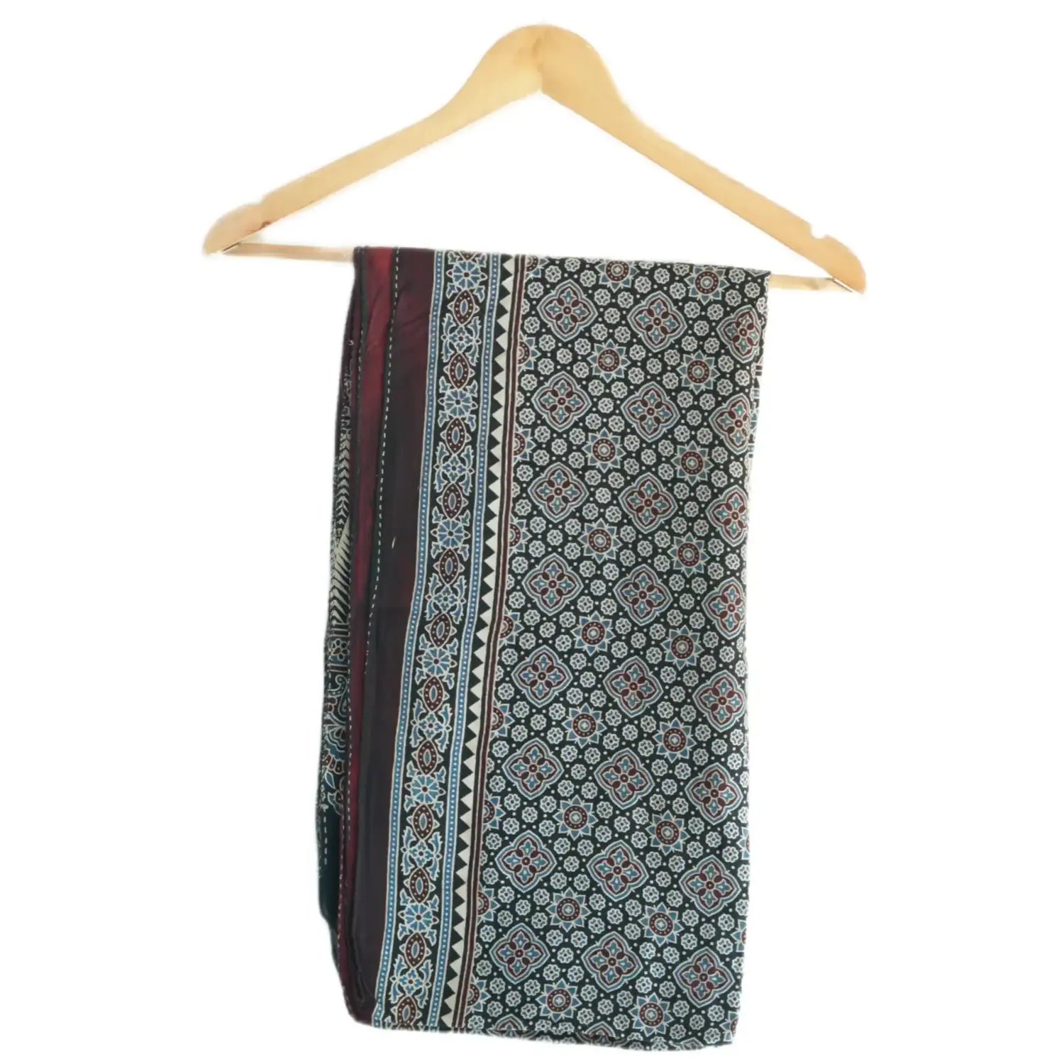 Ajrakh Hand Block Print Viscose Stole | Traditional Geometric Print | L220 X W55 cm