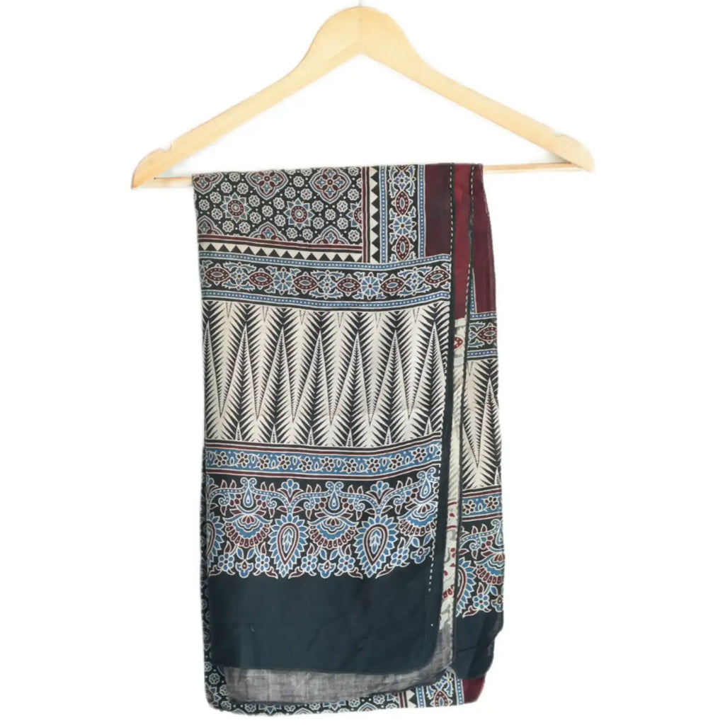 Ajrakh Hand Block Print Viscose Stole | Traditional Geometric Print | L220 X W55 cm