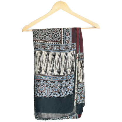 Ajrakh Hand Block Print Viscose Stole | Traditional Geometric Print | L220 X W55 cm