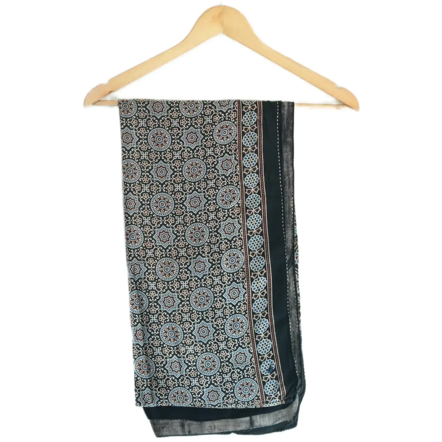 Ajrakh Hand Block Print Grey Color Viscose Stole | Traditional Geometric Print | L220 X W55 cm