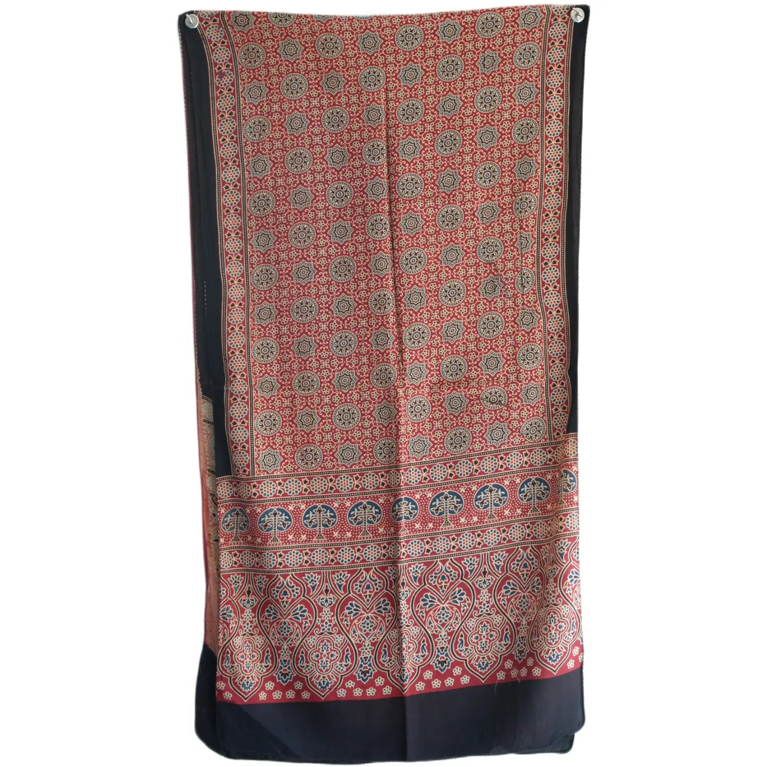 Ajrakh Hand Block Print Red Color Viscose Stole | Traditional Geometric Print | L220 X W55 cm