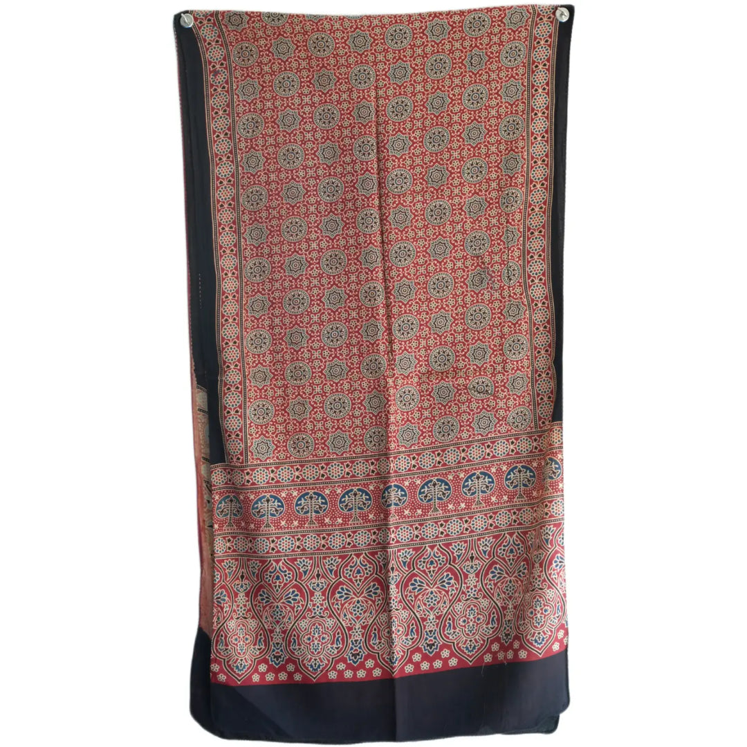 Ajrakh Hand Block Print Red Color Viscose Stole | Traditional Geometric Print | L220 X W55 cm