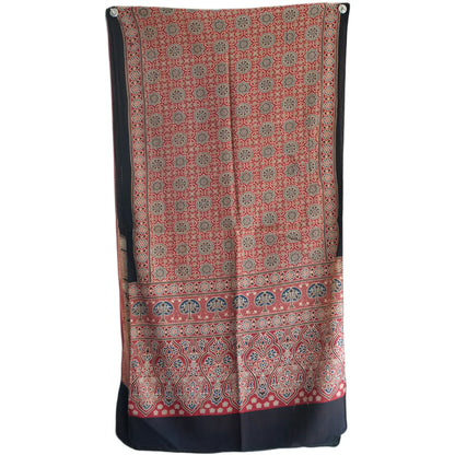 Ajrakh Hand Block Print Red Color Viscose Stole | Traditional Geometric Print | L220 X W55 cm