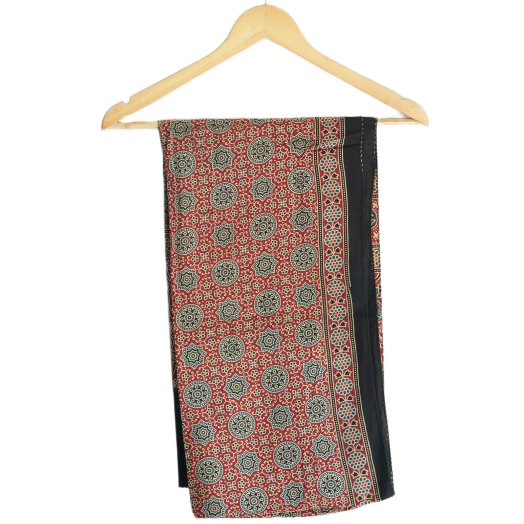 Ajrakh Hand Block Print Red Color Viscose Stole | Traditional Geometric Print | L220 X W55 cm
