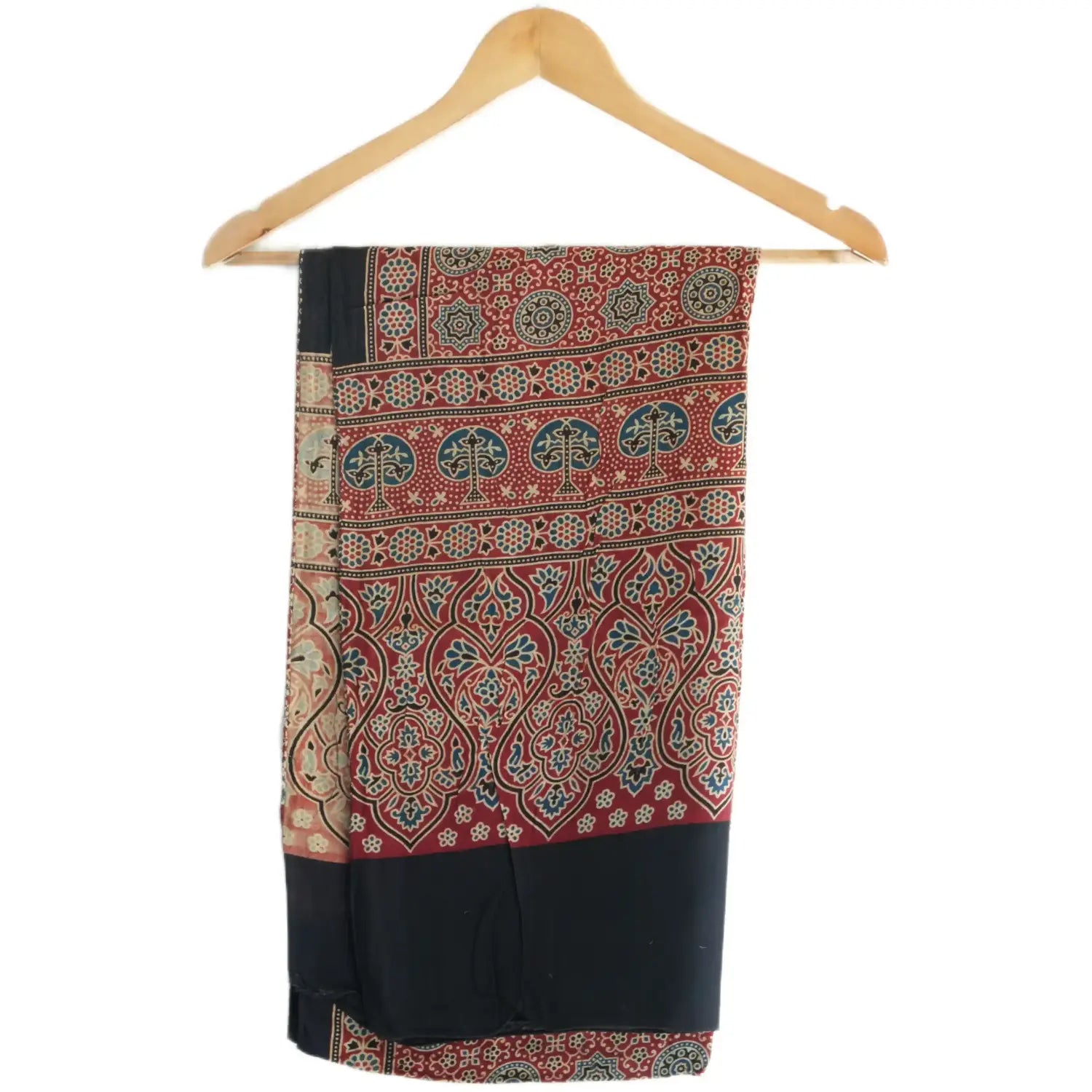 Ajrakh Hand Block Print Red Color Viscose Stole | Traditional Geometric Print | L220 X W55 cm