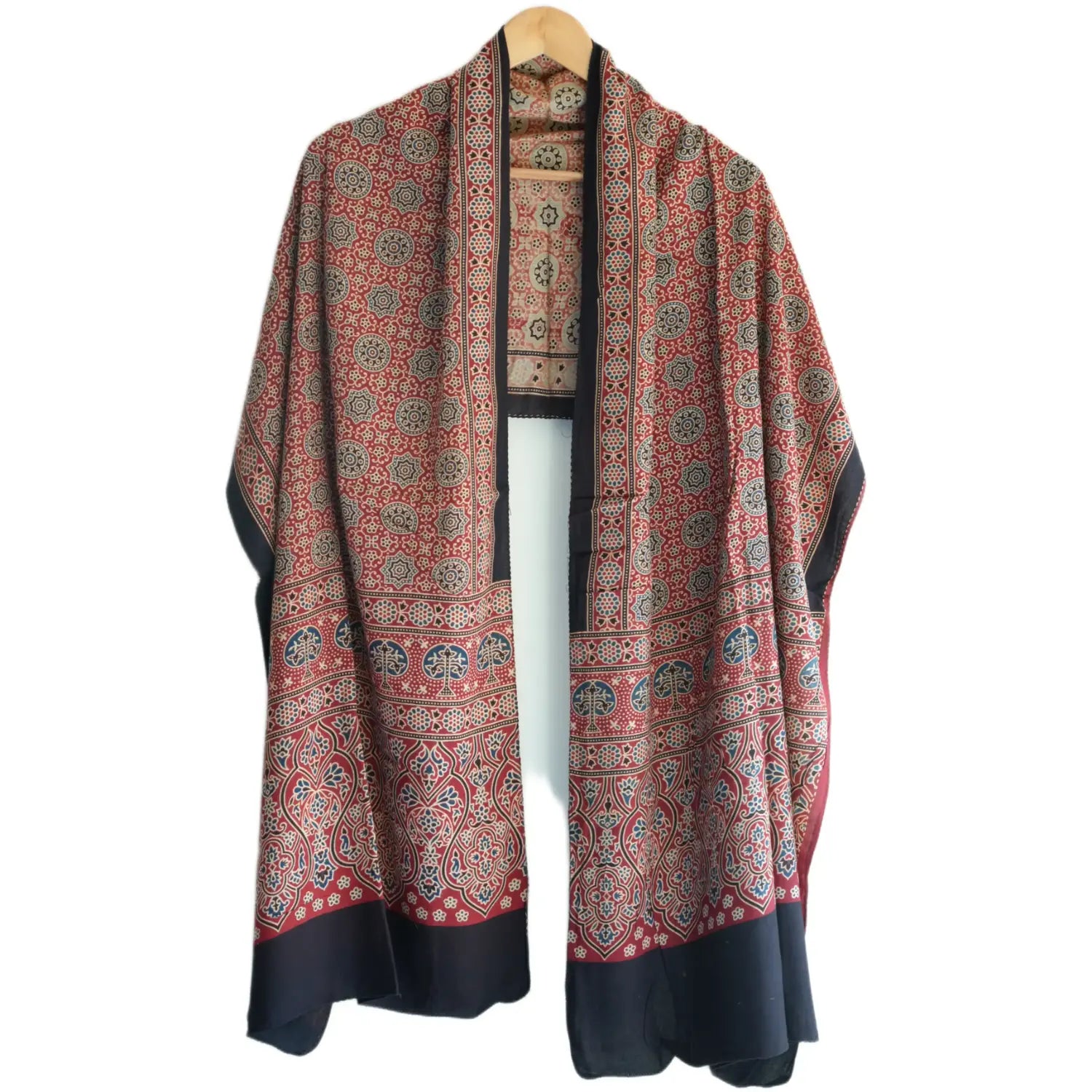 Ajrakh Hand Block Print Red Color Viscose Stole | Traditional Geometric Print | L220 X W55 cm