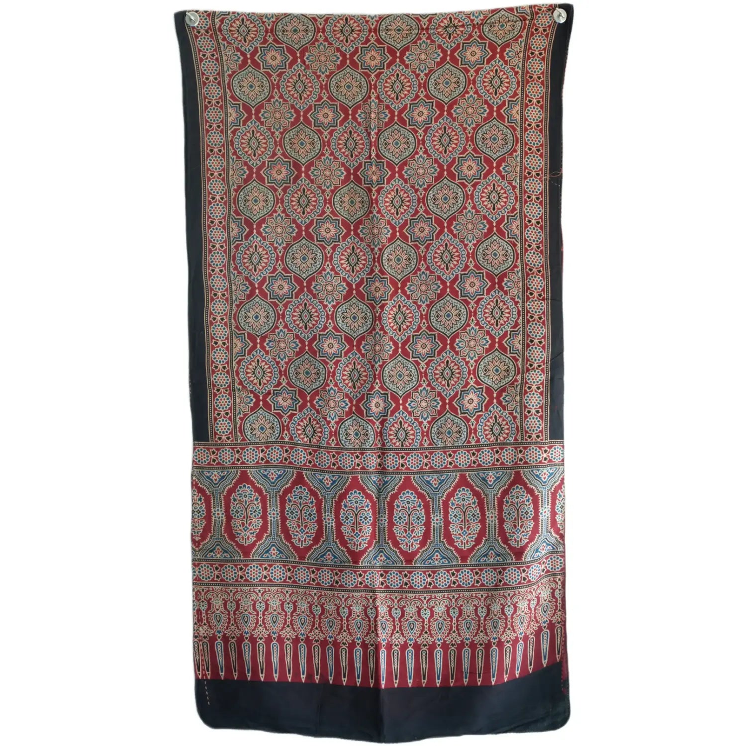 Ajrakh Hand Block Print Red Color Viscose Stole | Traditional Geometric Print | L220 X W55 cm