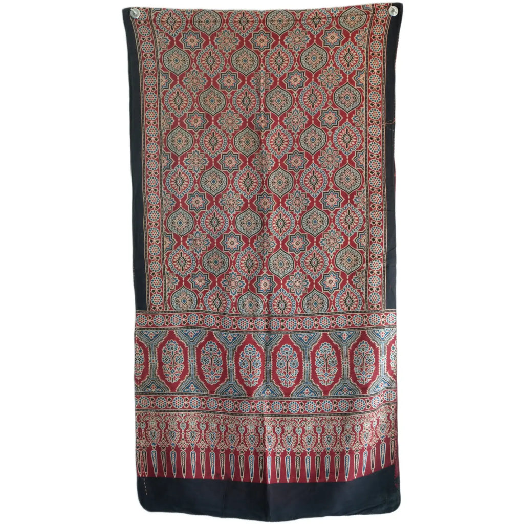 Ajrakh Hand Block Print Red Color Viscose Stole | Traditional Geometric Print | L220 X W55 cm