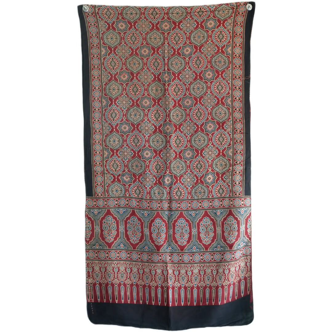 Ajrakh Hand Block Print Red Color Viscose Stole | Traditional Geometric Print | L220 X W55 cm
