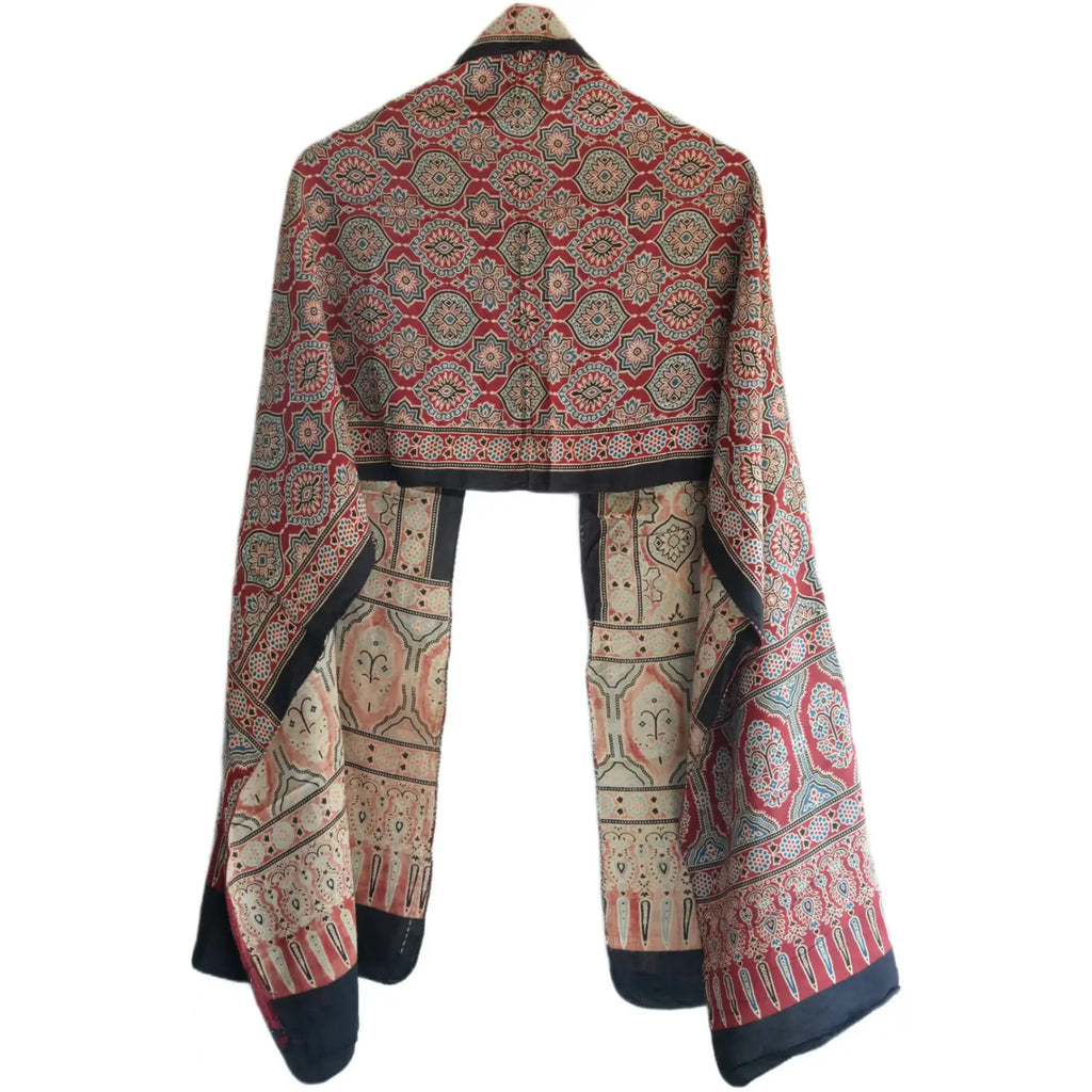 Ajrakh Hand Block Print Red Color Viscose Stole | Traditional Geometric Print | L220 X W55 cm