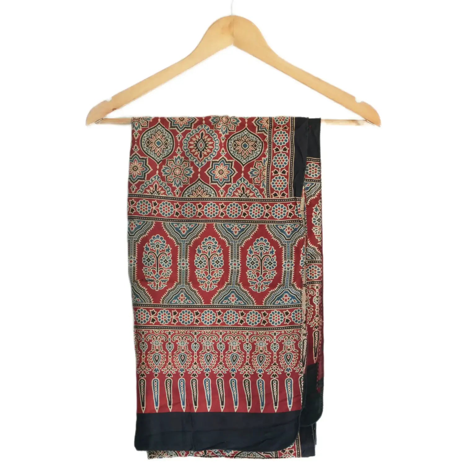 Ajrakh Hand Block Print Red Color Viscose Stole | Traditional Geometric Print | L220 X W55 cm