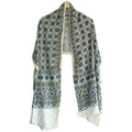 Ajrakh Hand Block Print Grey Color Viscose Stole | Traditional Geometric Print | L220 X W55 cm