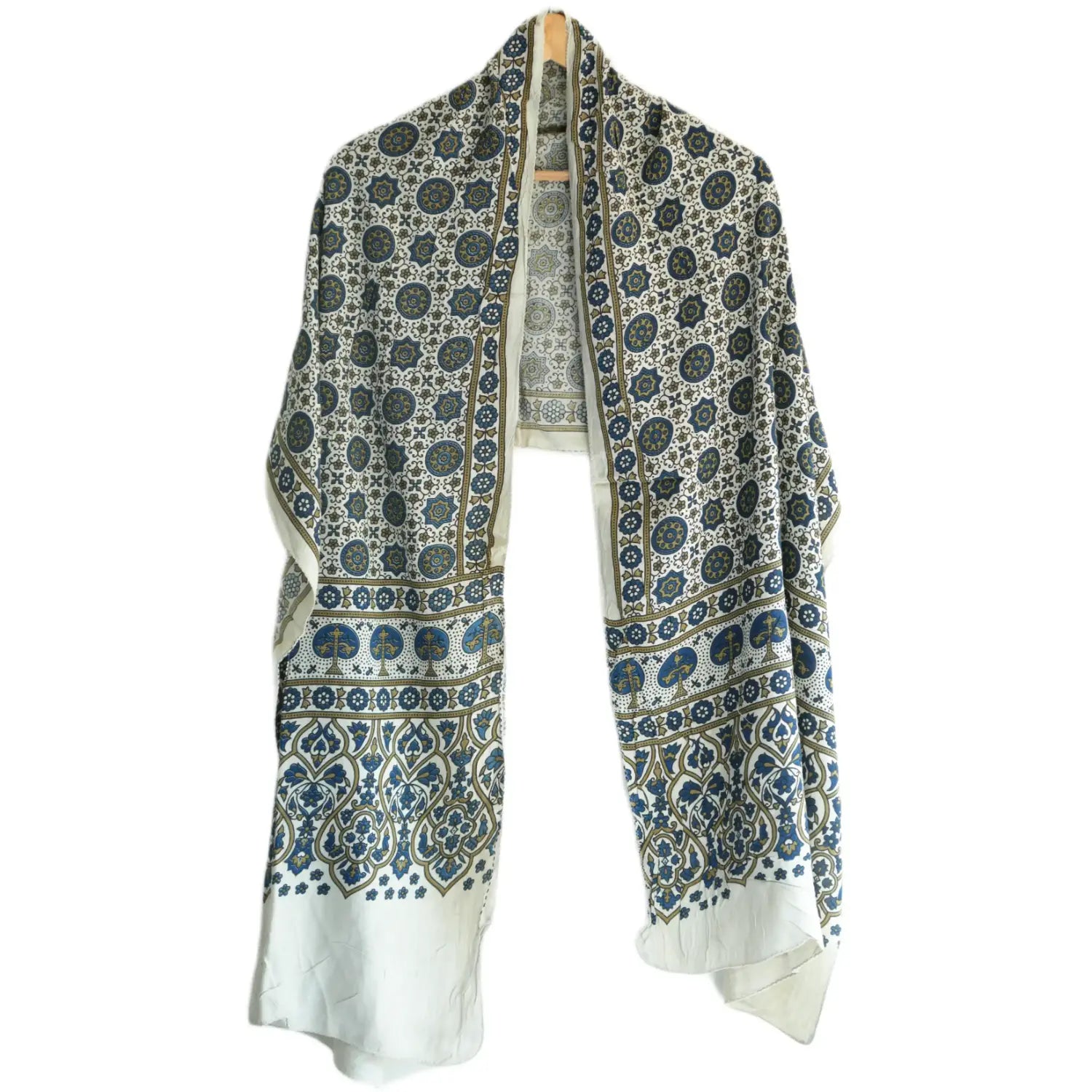 Ajrakh Hand Block Print Grey Color Viscose Stole | Traditional Geometric Print | L220 X W55 cm