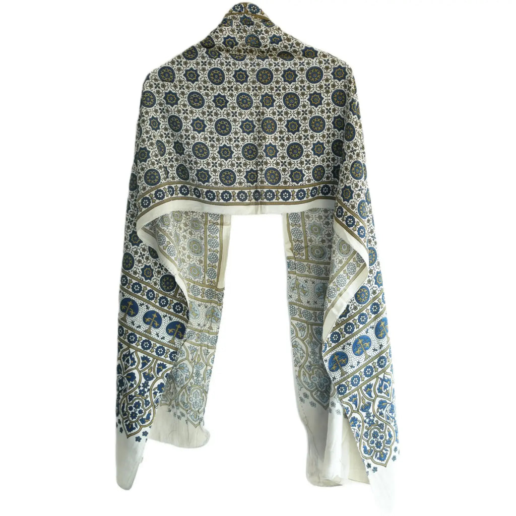 Ajrakh Hand Block Print Grey Color Viscose Stole | Traditional Geometric Print | L220 X W55 cm