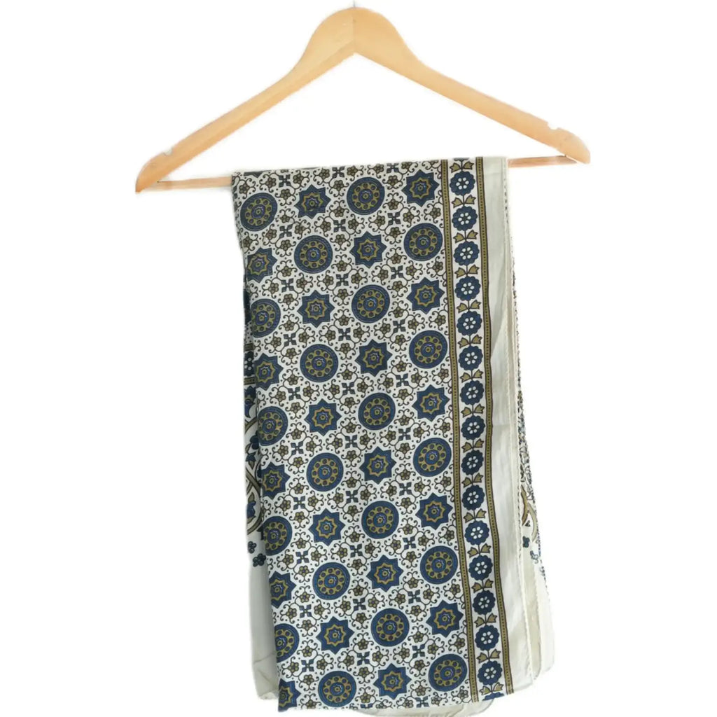 Ajrakh Hand Block Print Grey Color Viscose Stole | Traditional Geometric Print | L220 X W55 cm