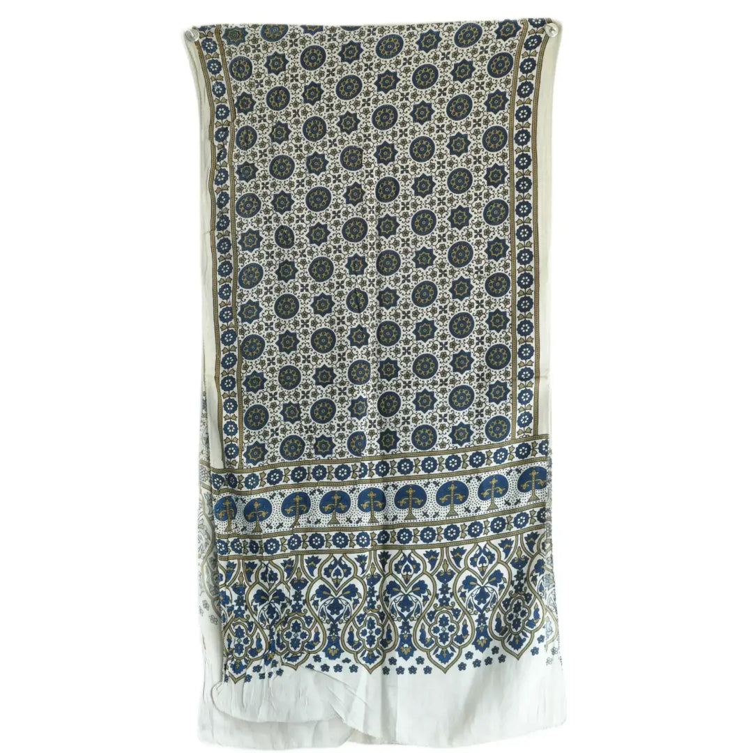 Ajrakh Hand Block Print Grey Color Viscose Stole | Traditional Geometric Print | L220 X W55 cm