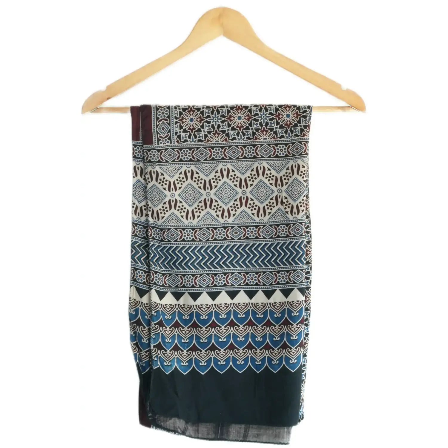 Ajrakh Hand Block Print Grey Color Viscose Stole | Traditional Geometric Print | L220 X W55 cm