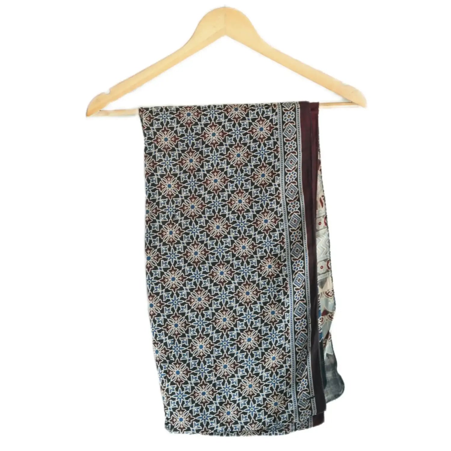 Ajrakh Hand Block Print Grey Color Viscose Stole | Traditional Geometric Print | L220 X W55 cm