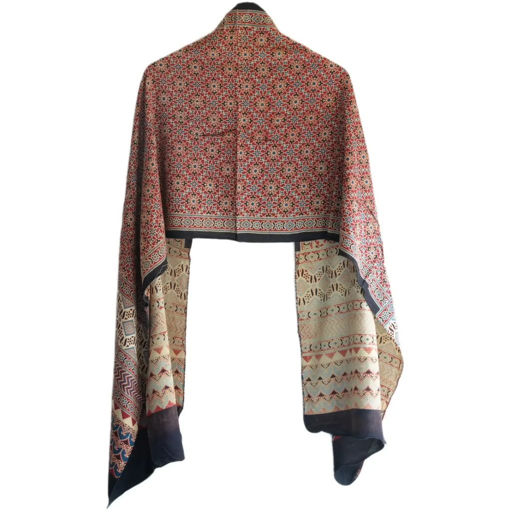 Ajrakh Hand Block Print Red Color Viscose Stole | Traditional Geometric Print | L220 X W55 cm