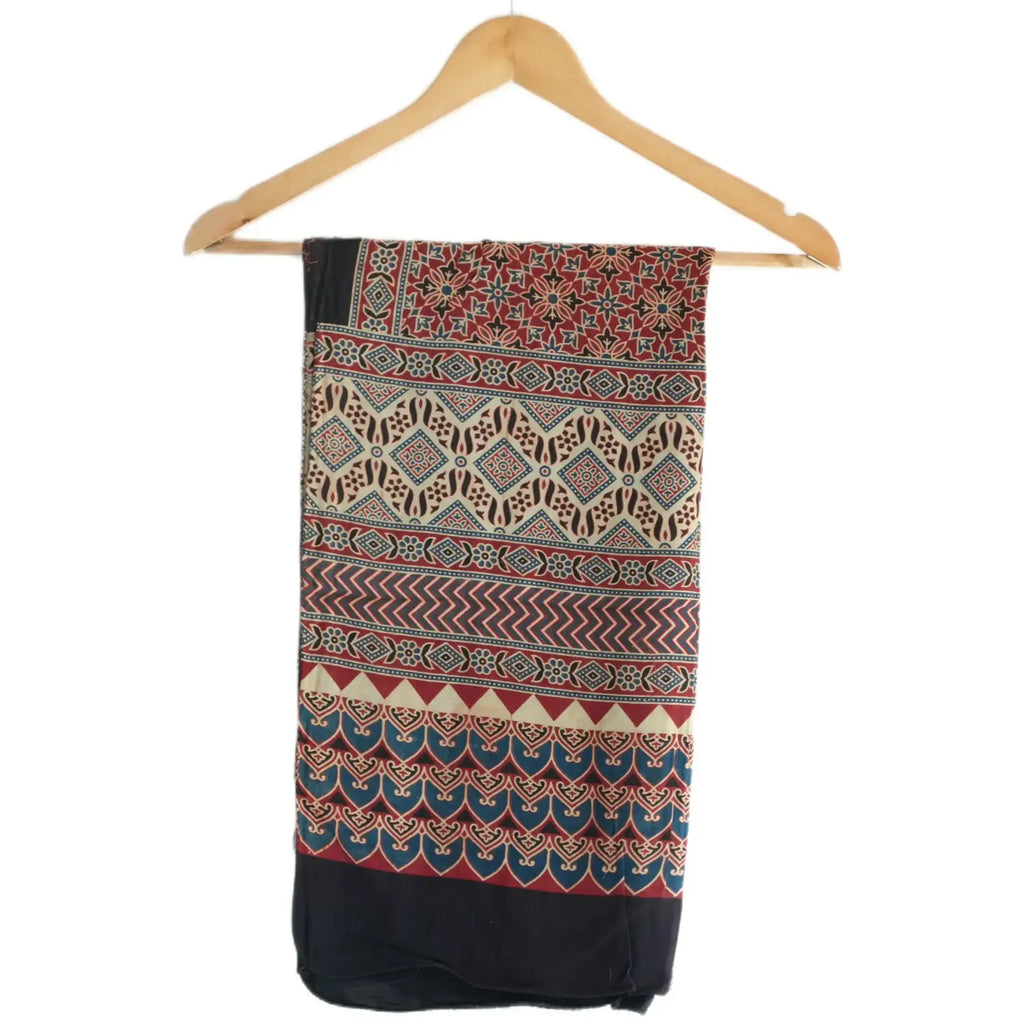 Ajrakh Hand Block Print Red Color Viscose Stole | Traditional Geometric Print | L220 X W55 cm