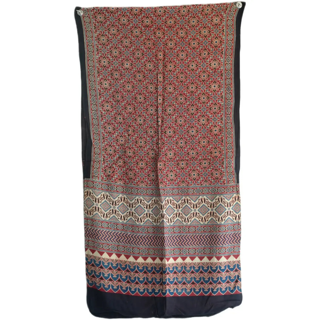 Ajrakh Hand Block Print Red Color Viscose Stole | Traditional Geometric Print | L220 X W55 cm