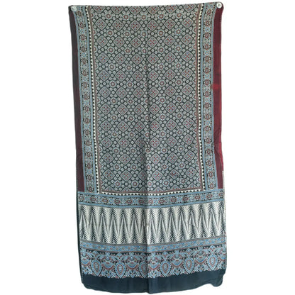 Ajrakh Hand Block Print Navy Color Viscose Stole | Traditional Geometric Print | L220 X W55 cm