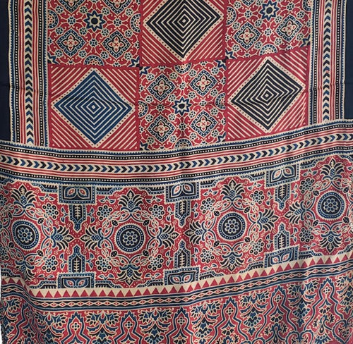 Ajrakh Hand Block Printed Modal Silk Stole – Maroon And Black Floral, 210x55cm