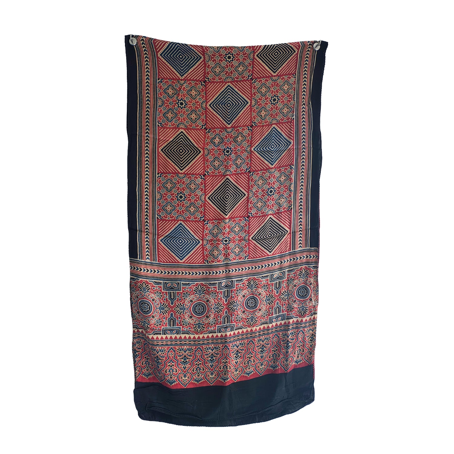 Ajrakh Hand Block Printed Modal Silk Stole – Maroon And Black Floral, 210x55cm