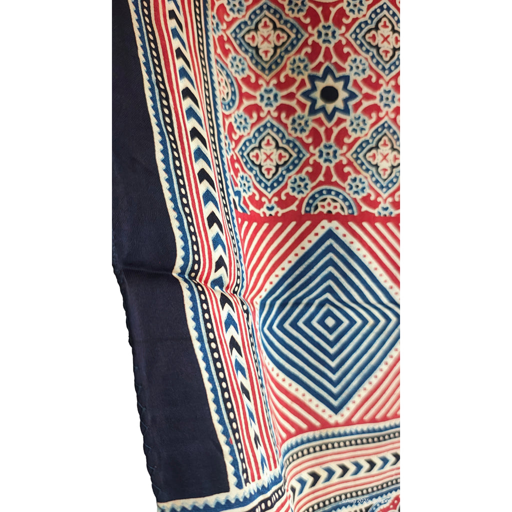 Ajrakh Hand Block Printed Modal Silk Stole – Maroon And Black Floral, 210x55cm