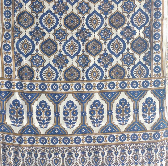 Ajrakh Hand Block Printed Modal Silk Stole – white and Grey Floral, 210x55cm