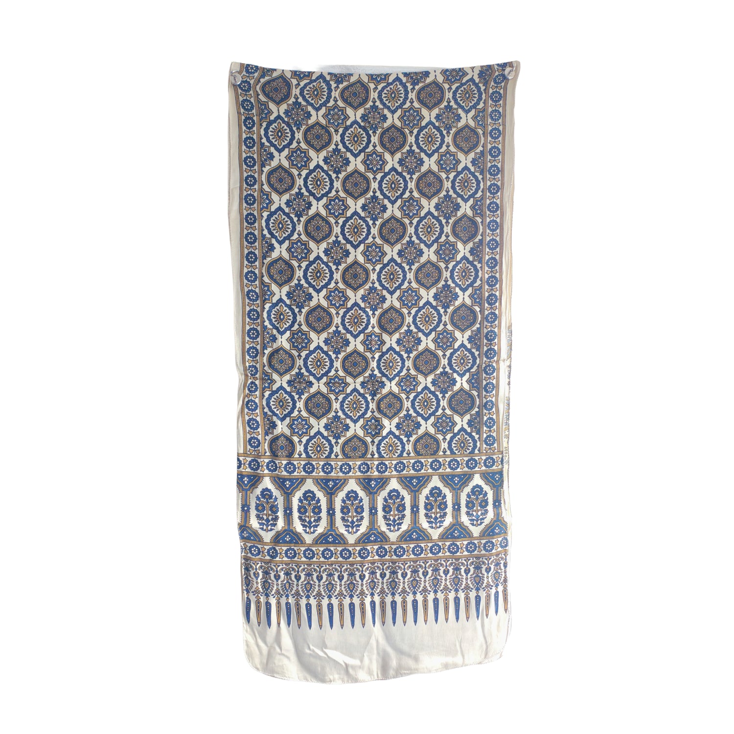 Ajrakh Hand Block Printed Modal Silk Stole – white and Grey Floral, 210x55cm