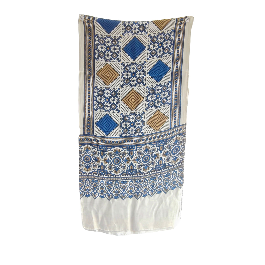 Ajrakh Hand Block Printed Modal Silk Stole – Blue and White Floral, 210x55cm