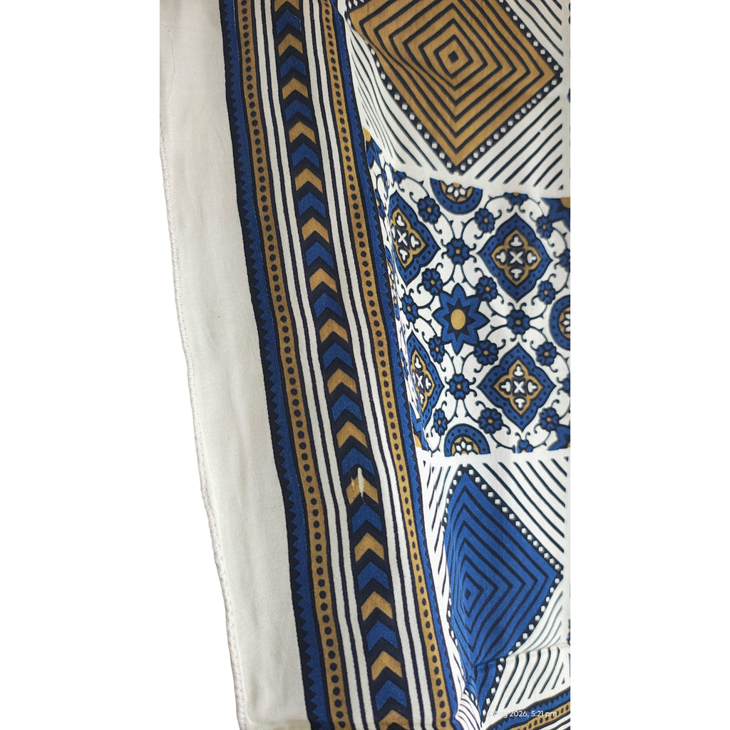 Ajrakh Hand Block Printed Modal Silk Stole – Blue and White Floral, 210x55cm
