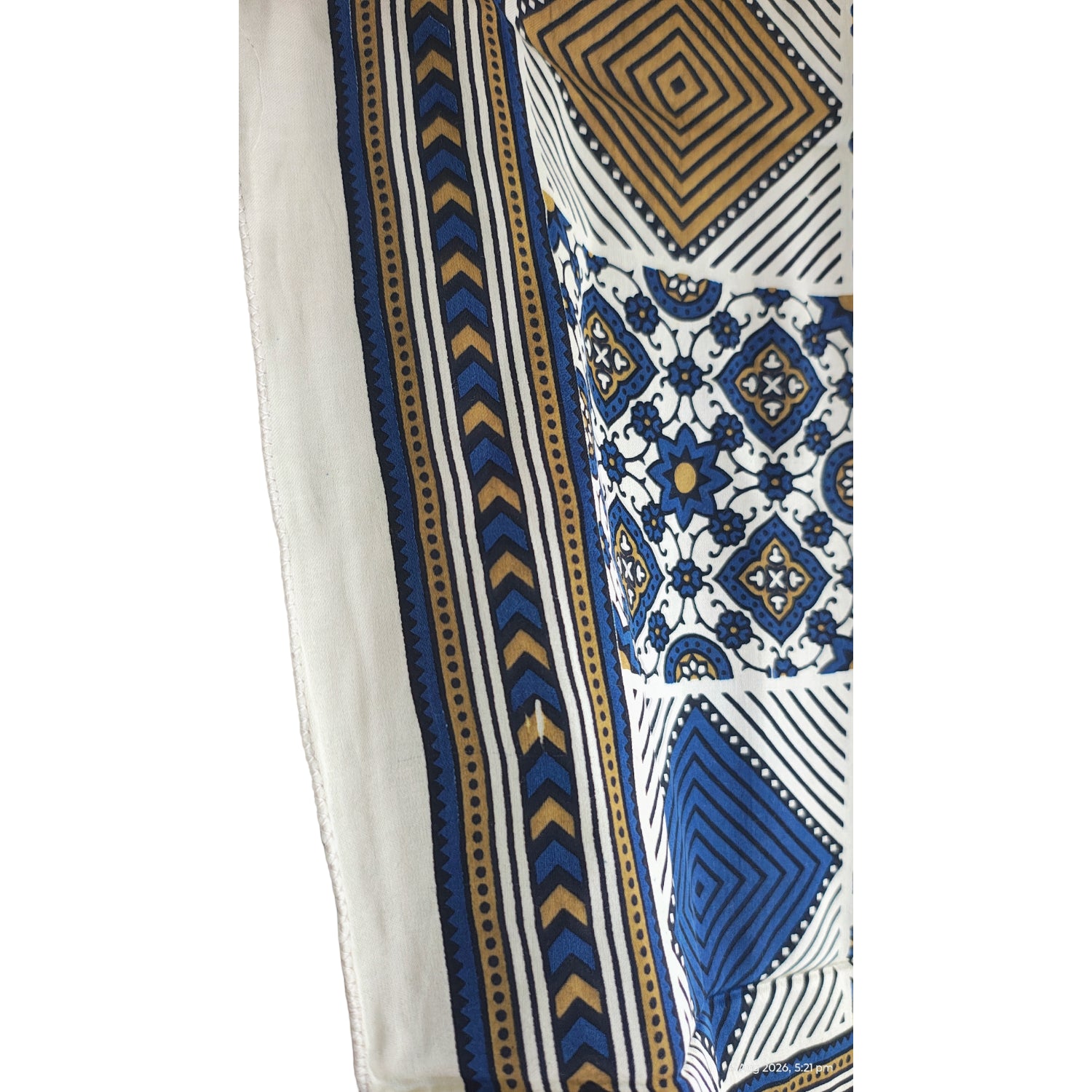 Ajrakh Hand Block Printed Modal Silk Stole – Blue and White Floral, 210x55cm