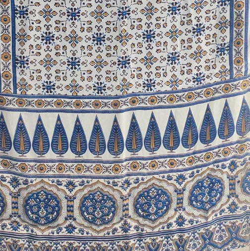 Ajrakh Hand Block Printed Modal Silk Stole – White And Blue, 210x55cm