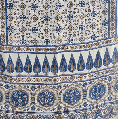 Ajrakh Hand Block Printed Modal Silk Stole – White And Blue, 210x55cm