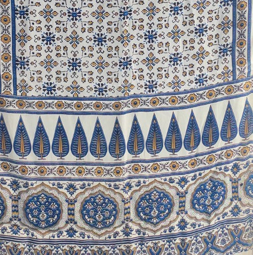 Ajrakh Hand Block Printed Modal Silk Stole – White And Blue, 210x55cm