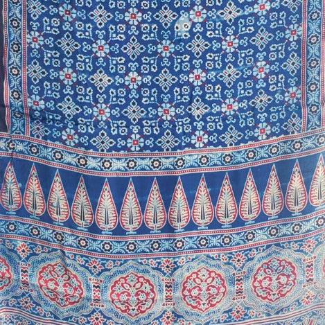 Ajrakh Hand Block Printed Modal Silk Stole –  Blue, 210x55cm