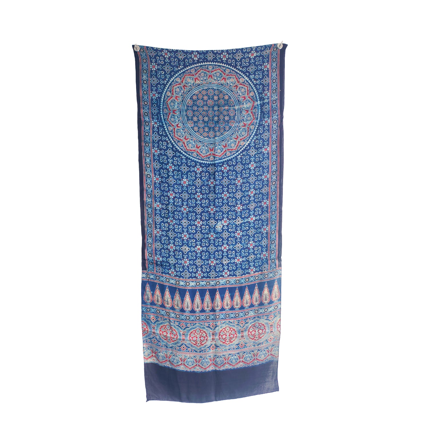 Ajrakh Hand Block Printed Modal Silk Stole –  Blue, 210x55cm