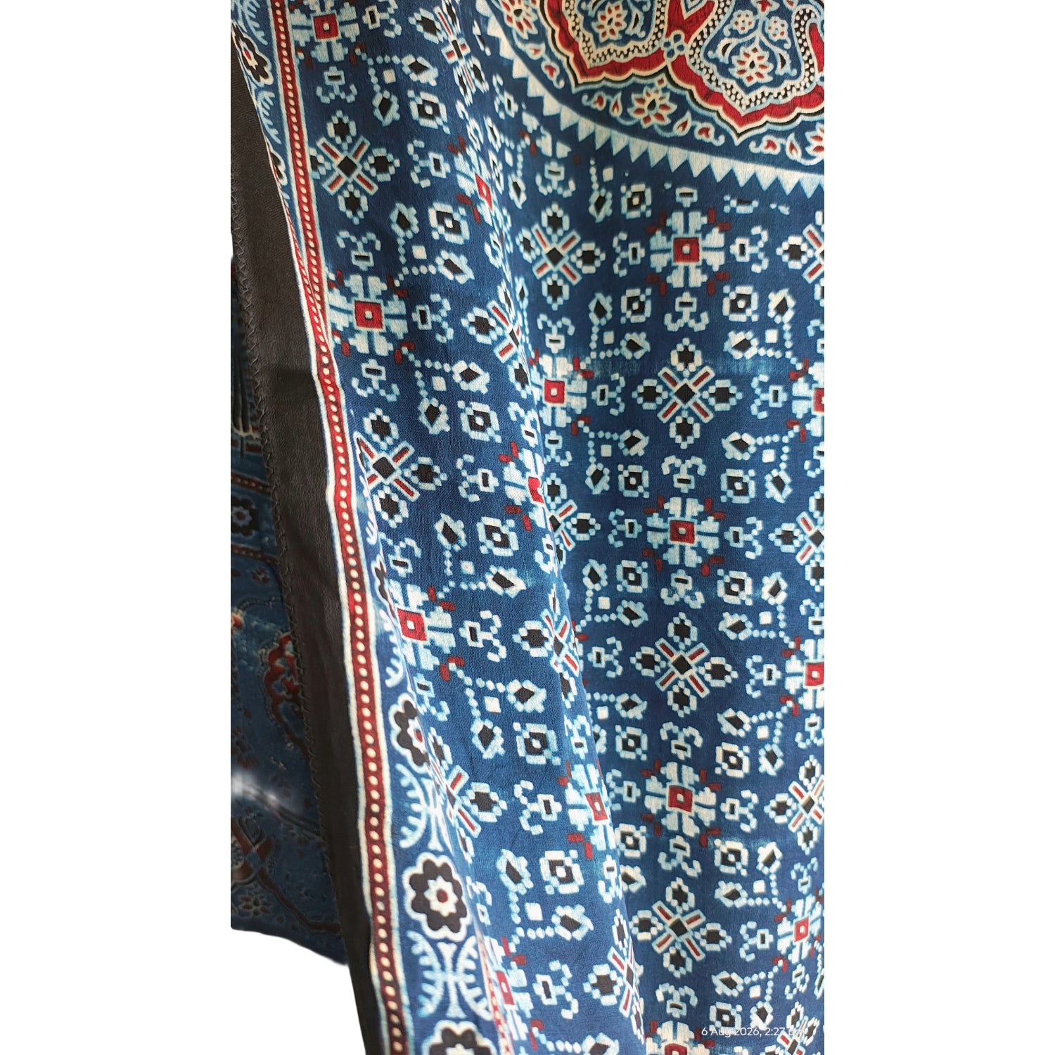 Ajrakh Hand Block Printed Modal Silk Stole –  Blue, 210x55cm