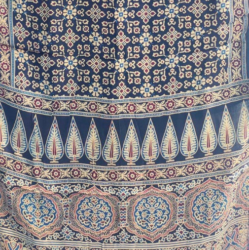 Ajrakh Hand Block Printed Modal Silk Stole –  Blue, 210x55cm