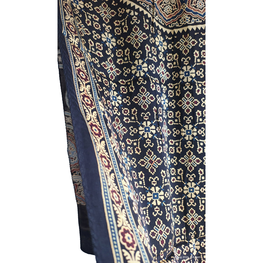 Ajrakh Hand Block Printed Modal Silk Stole –  Blue, 210x55cm
