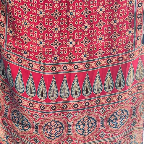 Ajrakh Hand Block Printed Modal Silk Stole –  Red, 210x55cm